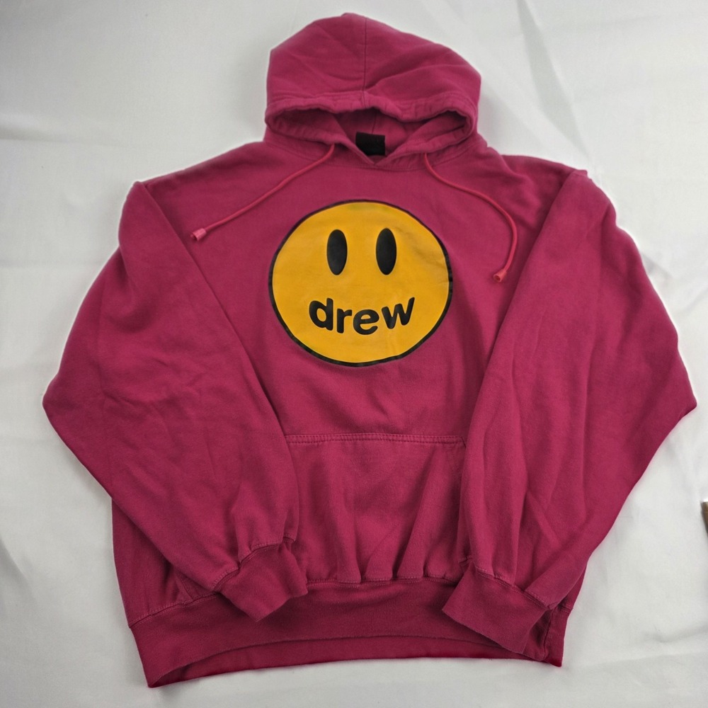 Drew House Hoodie Mens 2XL Pink Smiley Face Logo Pullover Fleece Sweatshirt